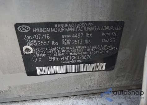 2016 Hyundai Sonata Sport z USA, uszkodzony, nr VIN 5NPE34AF1GH375870